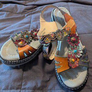 L'Artiste Laga hand painted slingback sandals size 39